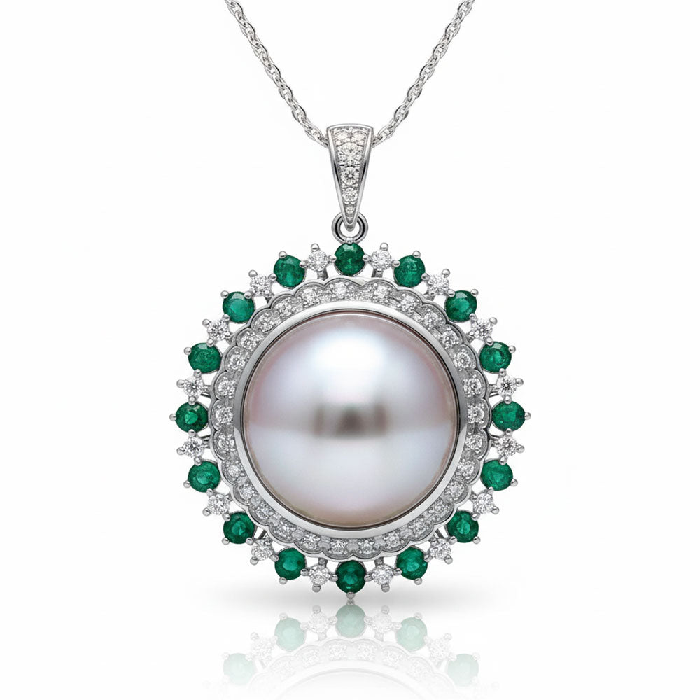 The Grand Pearl & Emerald Halo Pendant